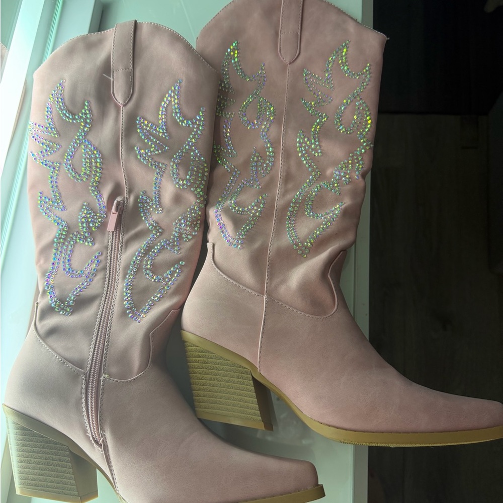 Pink Western Boots with Rhinestone Detailing